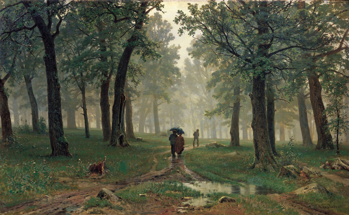 Papier peint panoramique Pluie sur la chênaie - Forêts & Feuillages