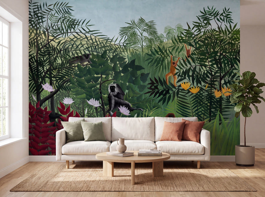 Papier peint panoramique Forêt tropicale aux singes